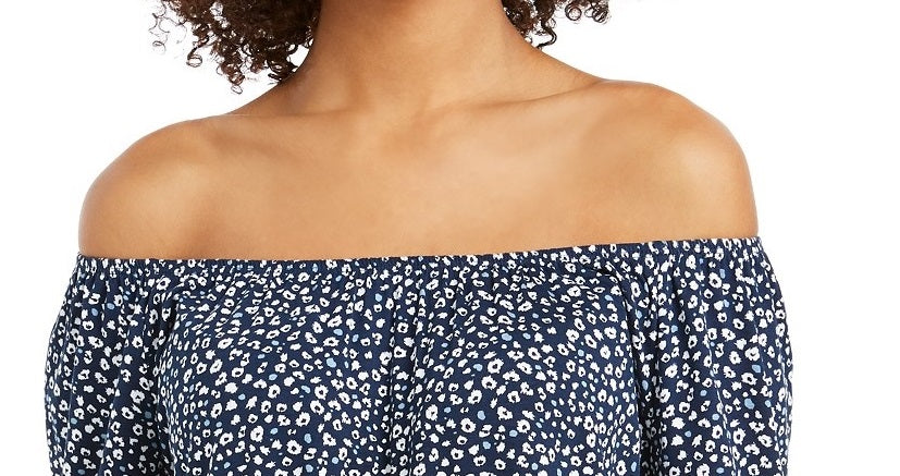 Style & Co Women's Printed On/Off-The-Shoulder Top Blue Size Medium