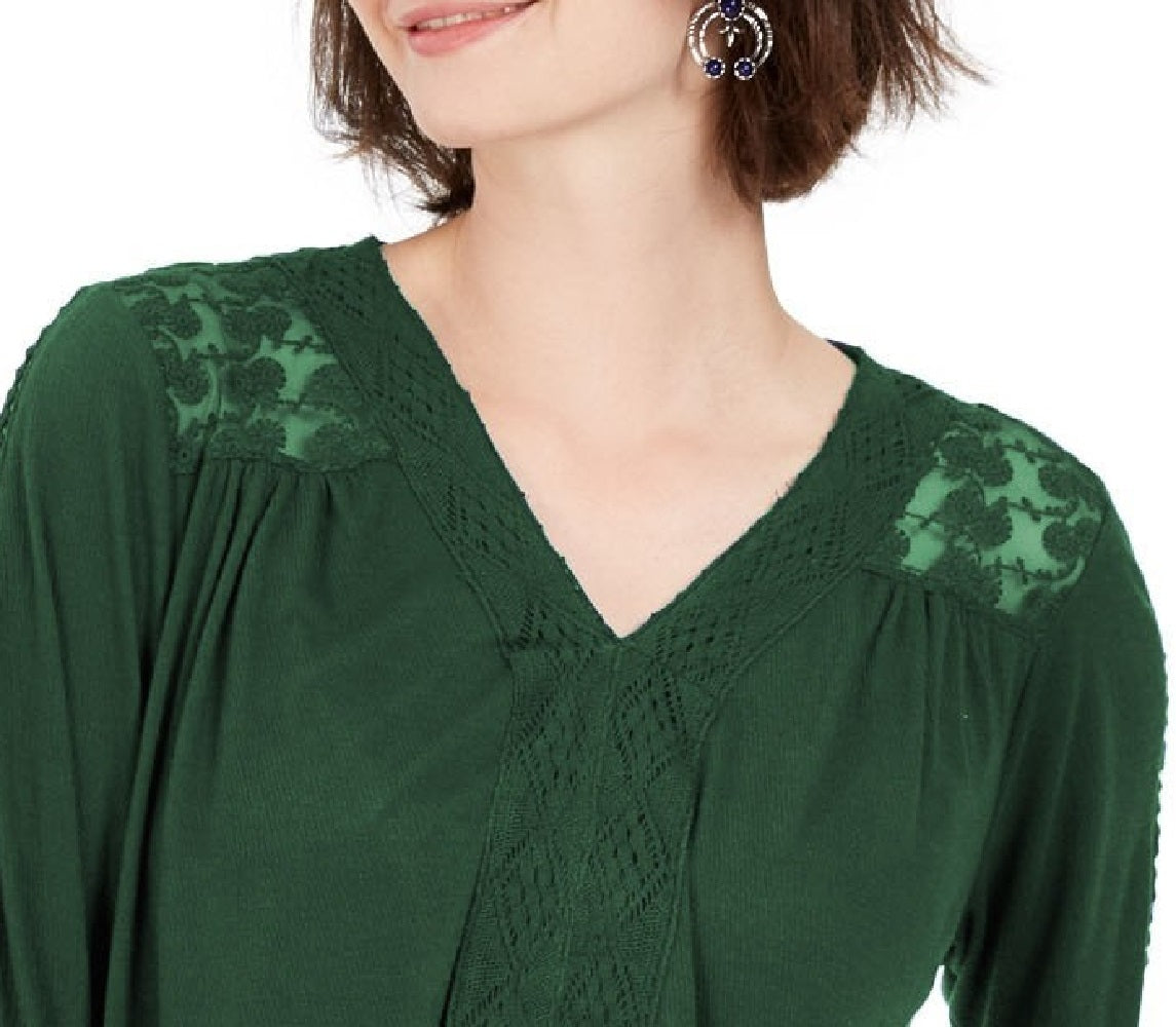 Style & Co Women's Lace-Back Crochet Top Green Size Small