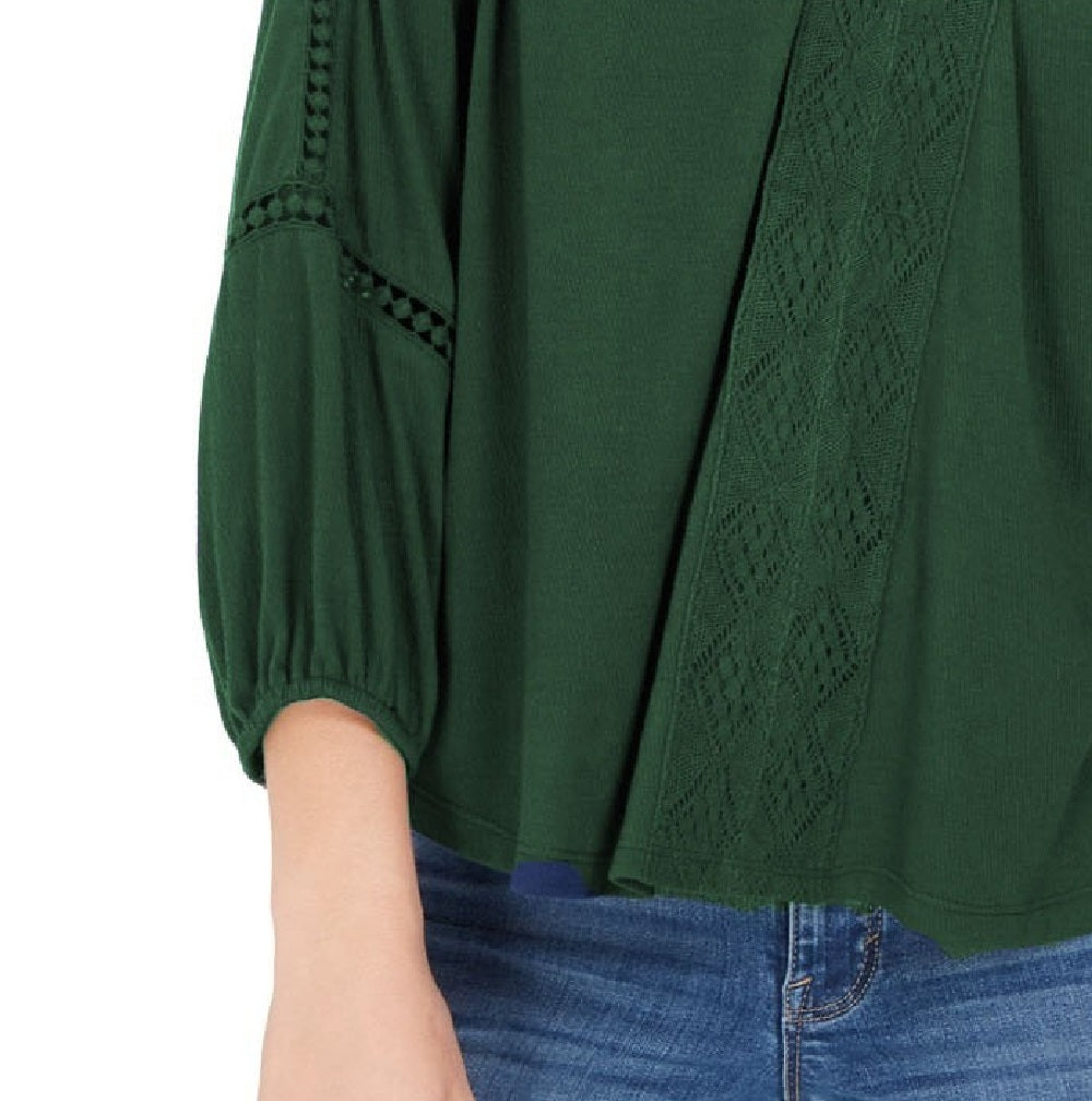 Style & Co Women's Lace-Back Crochet Top Green Size Small