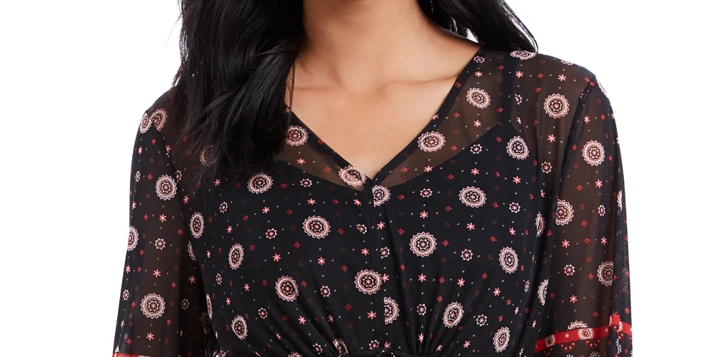 Style & Co Women's Tie Waist Peasant Blouse Black Size X-Small