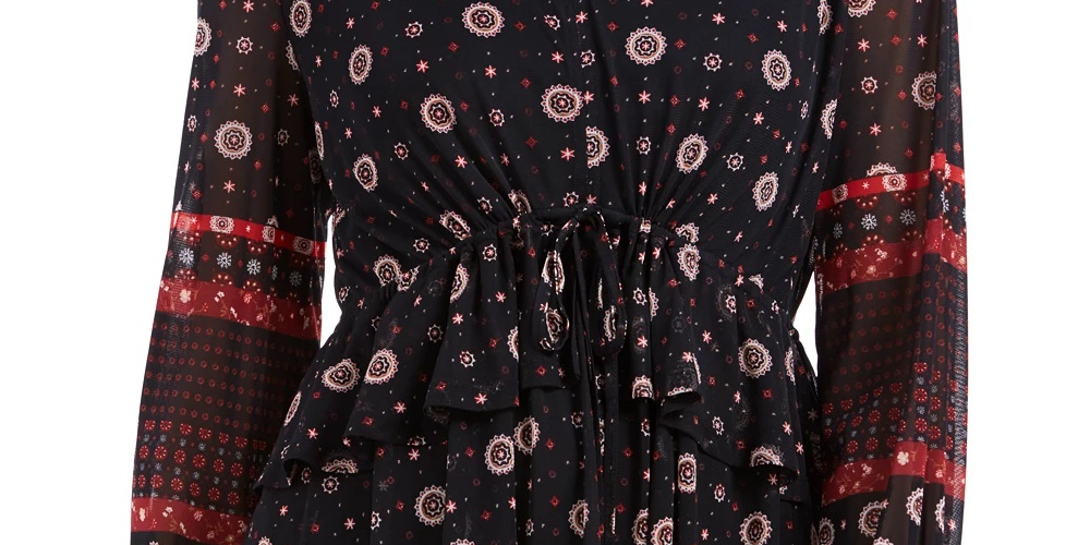 Style & Co Women's Tie Waist Peasant Blouse Black Size X-Small