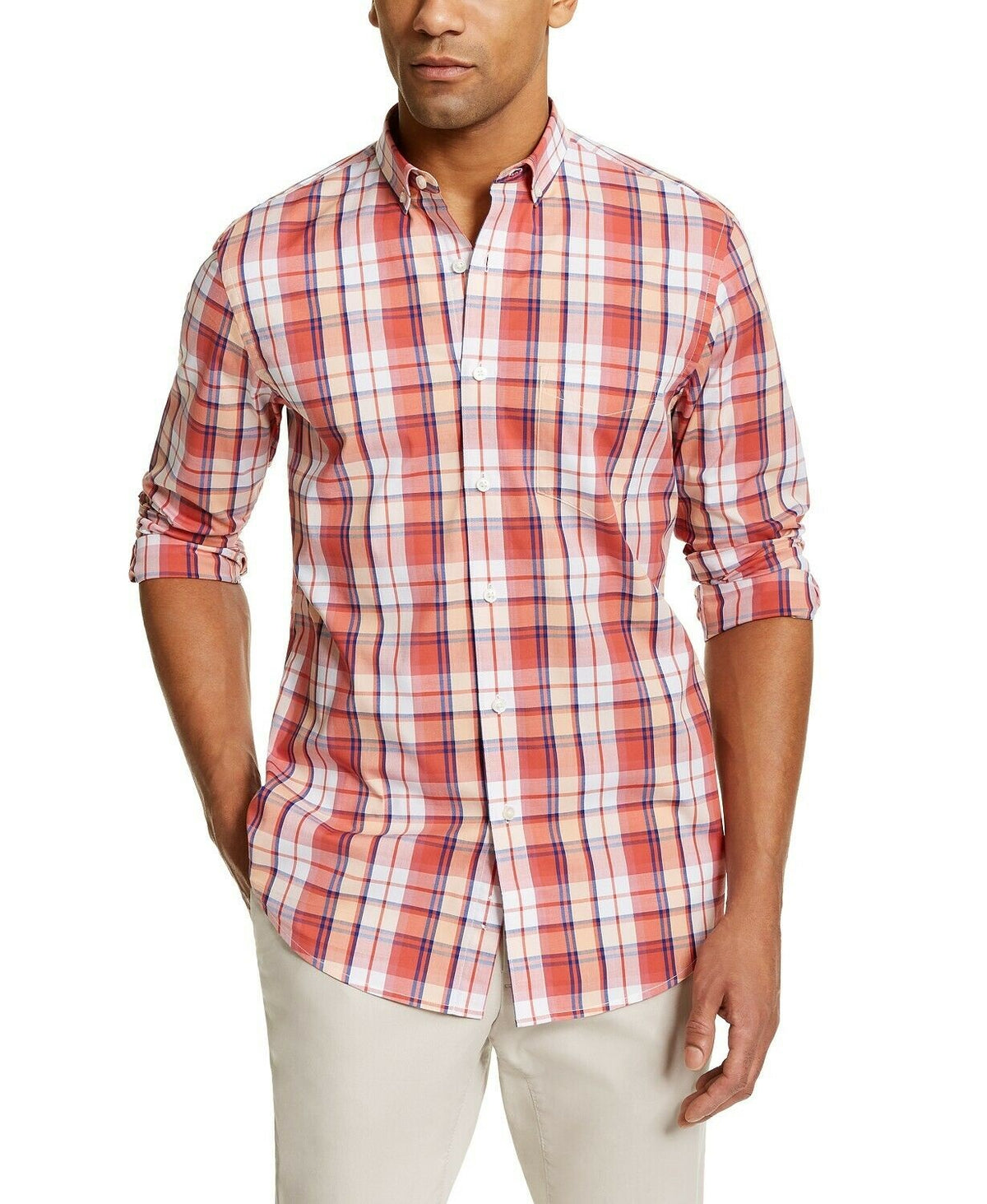 Club Room Men's Simon Stretch Plaid Shirt Red Combo Size Extra Large
