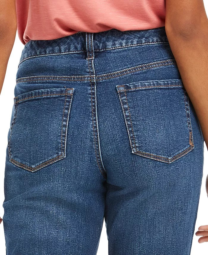 Style & Co Women's Curvy Fit Ripped Girlfriend Jeans Turq Aqua Size 2