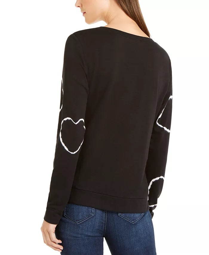 INC International Concepts Women's Printed Tie-Dyed Hearts Sweatshirt Black Size Medium