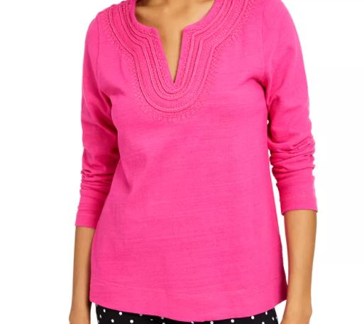 Charter Club Women's Cotton Embroidered Top Dark Pink Size XX-Large