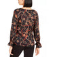 Bar III Women's Printed V-Neck Top Charcoal Size X-Small