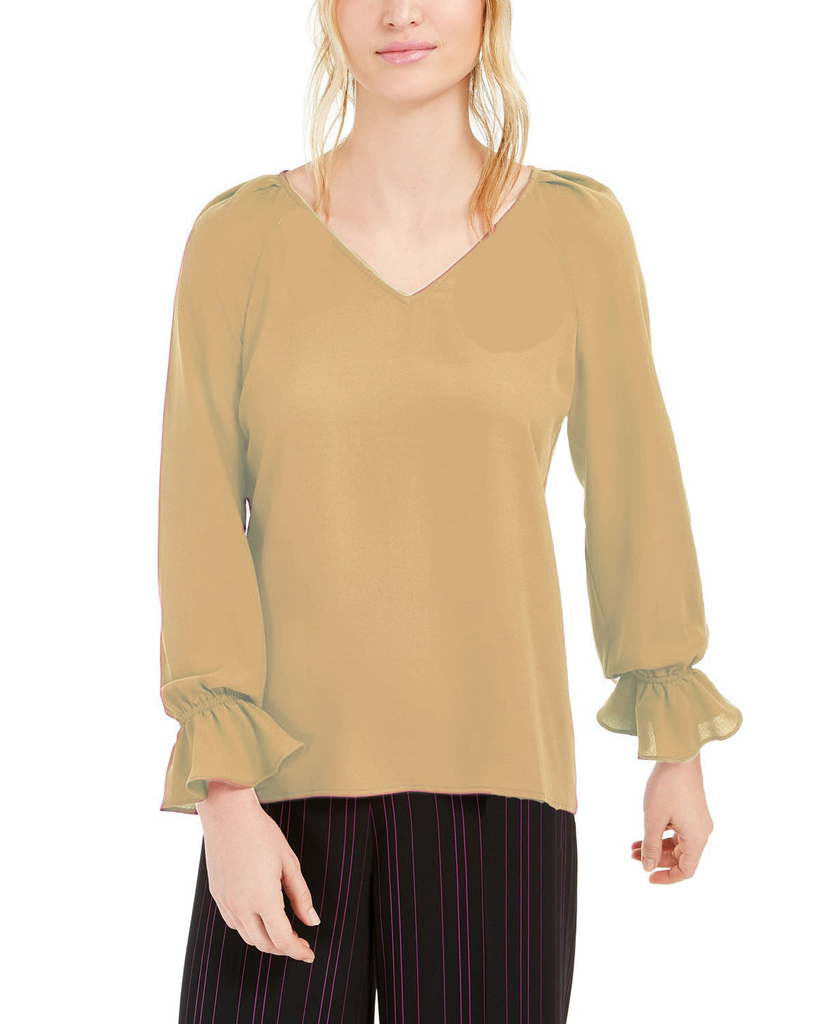 Bar III  Women's Pleated Bell-Sleeve Top Brght Yellow Size Small