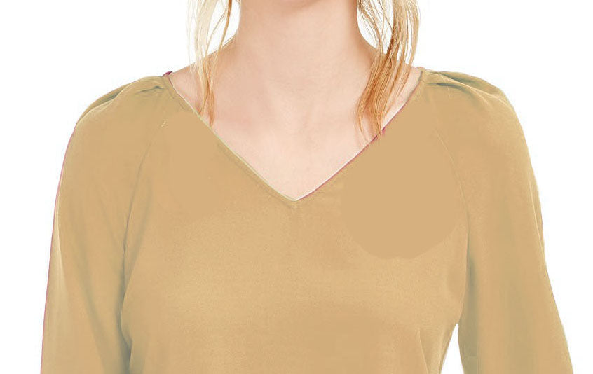 Bar III  Women's Pleated Bell-Sleeve Top Brght Yellow Size Small
