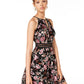 BCX Juniors' Embroidered Illusion Fit & Flare Dress Black Size 1