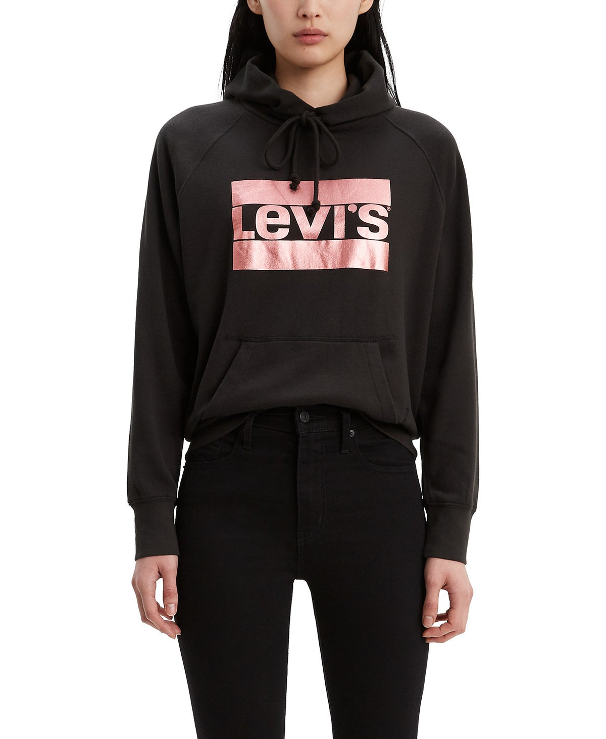 Levi's Women's Metallic Logo-Print Hoodie Black Size Large