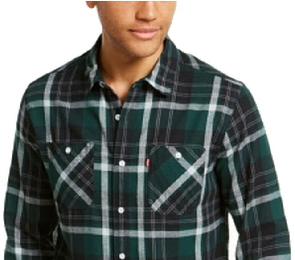 Levi's Men's Dual Pocket Plaid Flannel Shirt Green Size X-Large