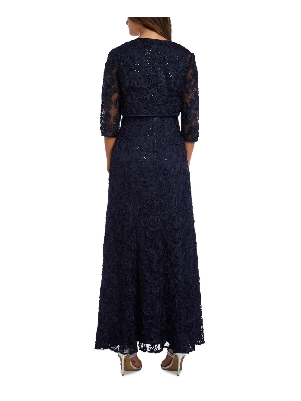 R & M Richards Women's Embellished Soutache Gown & Bolero Jacket Navy Size 12