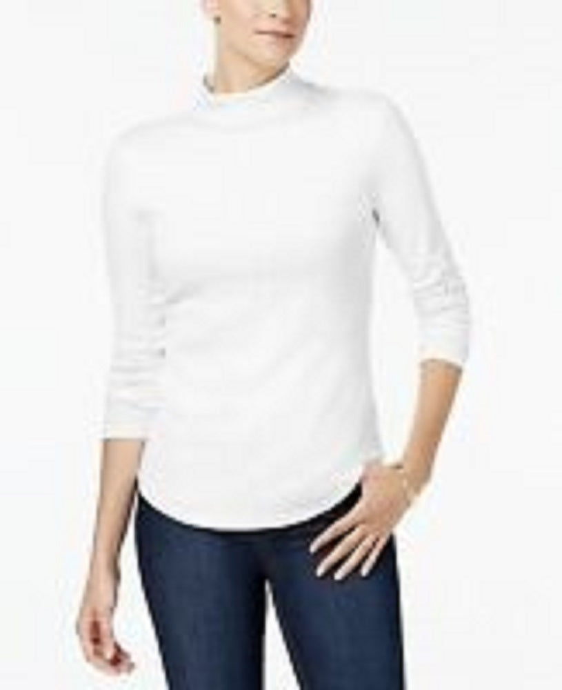 Charter Club Women's Cotton Mock-Neck Top White Size XX-Large