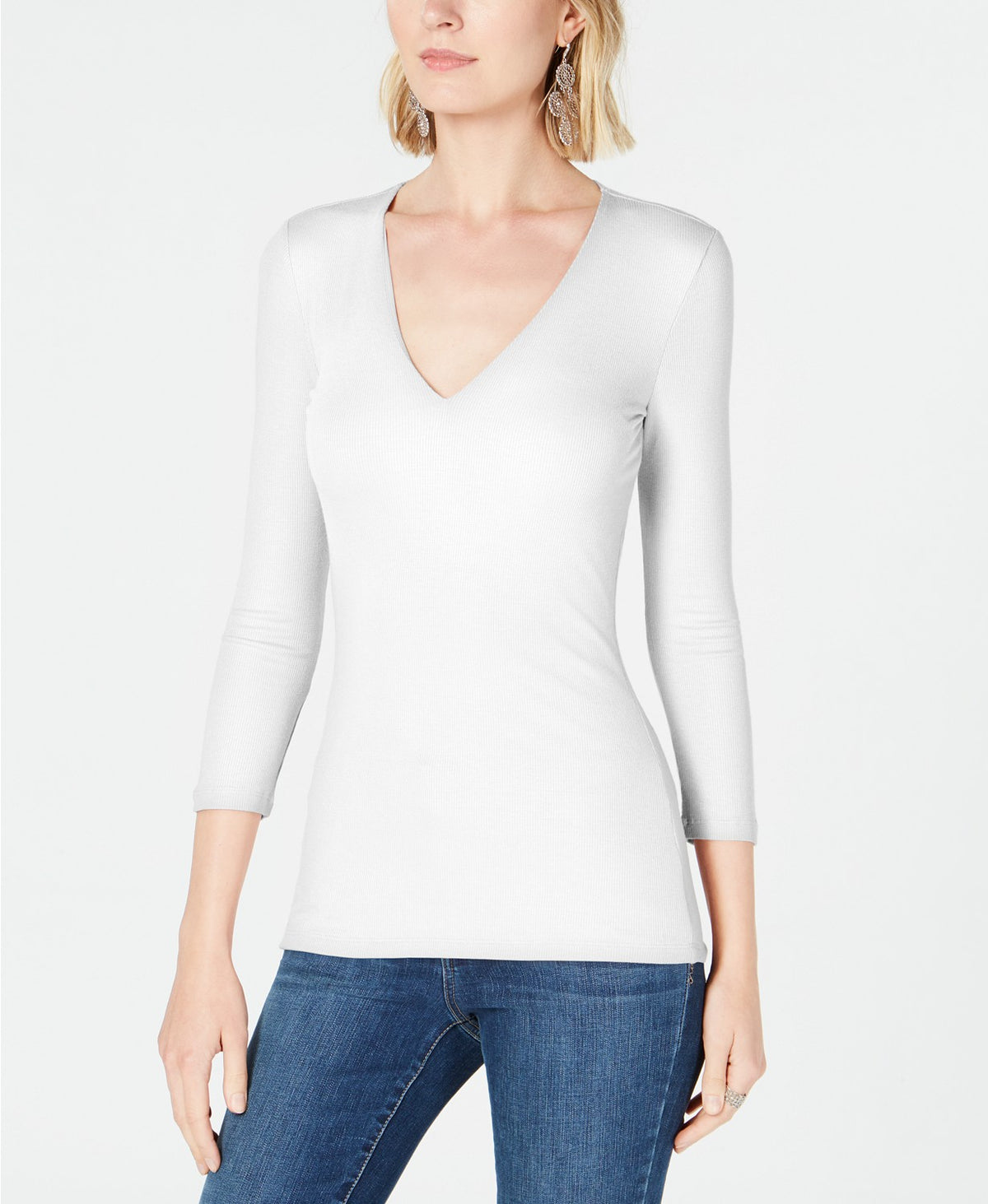 INC International Concepts Women's Petite V-Neck Top White Size Petite Small