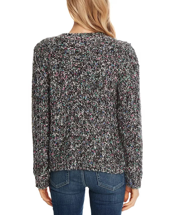 CeCe Women's Long Sleeve Multicolor Crew Neck Sweater Rich Black Grey Size Large
