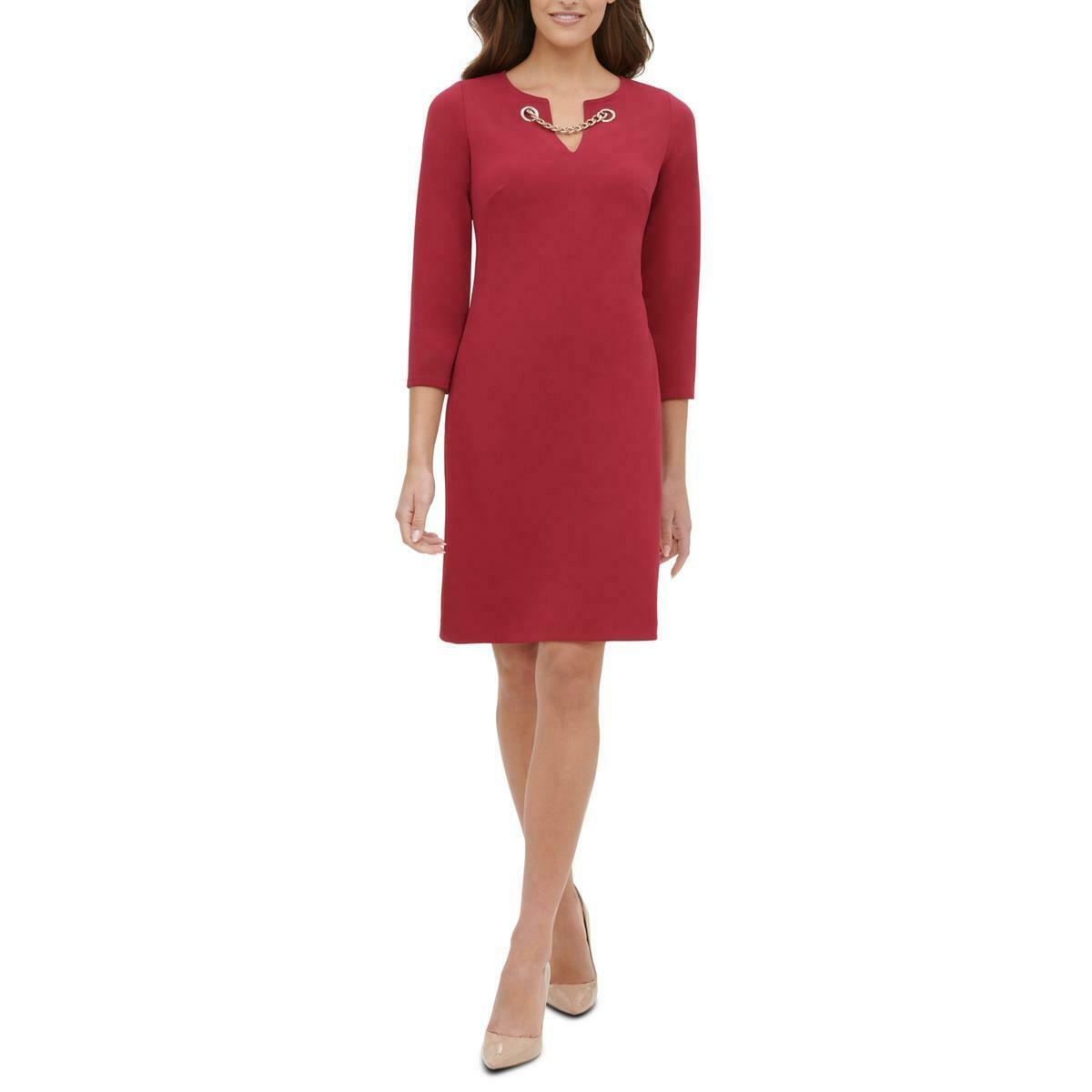 Tommy Hilfiger Women's Grommet-Neck Shift Dress Wine Size 14