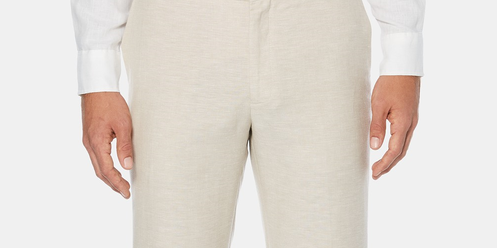 Cubavera Men's Flat Front Textured Linen Pants Dark Beige Size 46X30