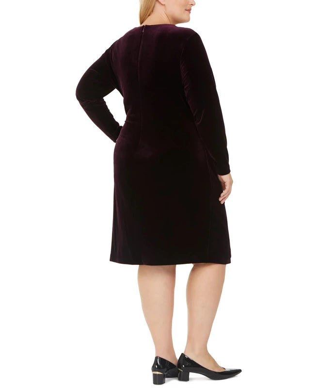 Calvin Klein Women's Plus Size Velvet Wrap Sheath Dress Purple Size 14W