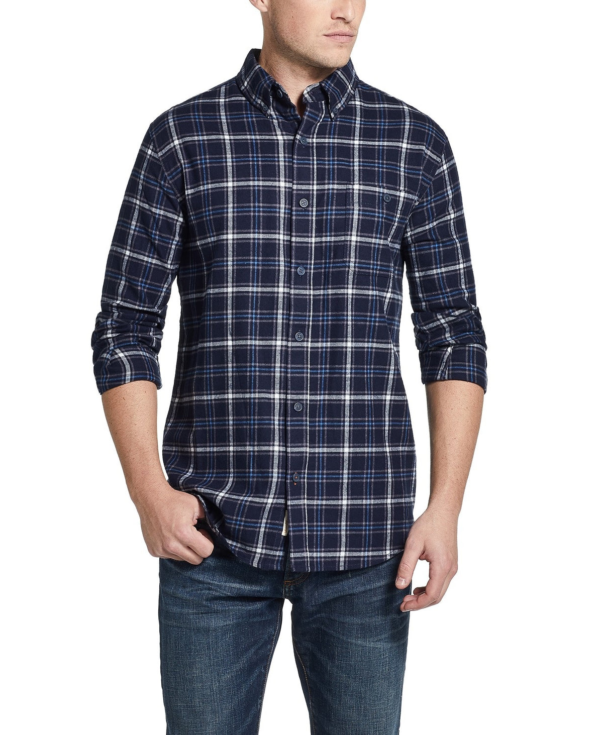 Weatherproof Vintage Men's Brushed Flannel Shirt Navy Size Small