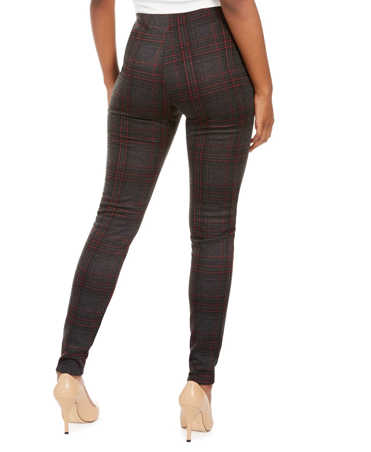 Hippie Rose Juniors' Plaid Pull-On Ponte Pants Med Gray Size X-Small