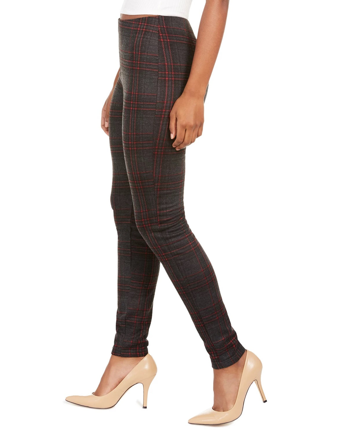 Hippie Rose Juniors' Plaid Pull-On Ponte Pants Med Gray Size X-Small