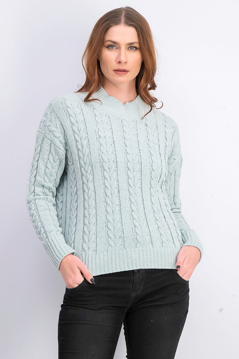 Hippie Rose Juniors' Cable-Knit Drop-Shoulder Sweater Green Size Extra Small