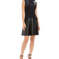 N Natori Women's Faux-Leather & Scuba Flounce Dress Black Size 8