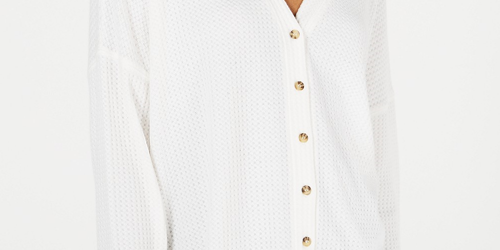 Hippie Rose Juniors' Waffle-Knit Button-Front Cardigan White Size Large
