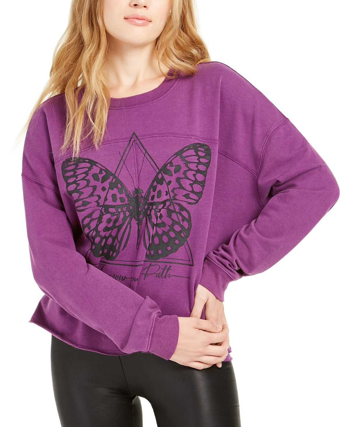Rebellious One Women's Juniors' Butterfly Graphic Sweatshirt Purple Size Medium