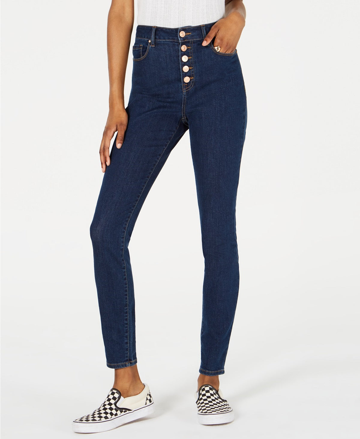 Rewash Juniors' High-Rise Button-Fly Skinny Jeans Blue Size 1