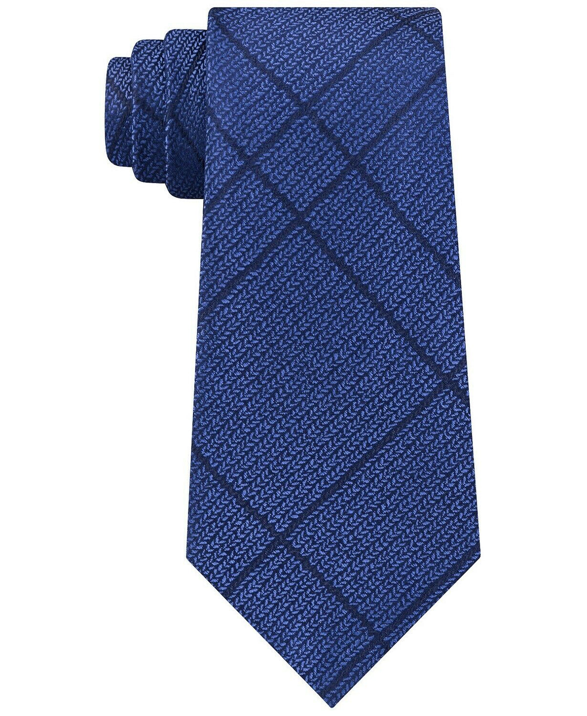 Calvin Klein Men's Stitch Plaid Slim Silk Tie Blue One Size