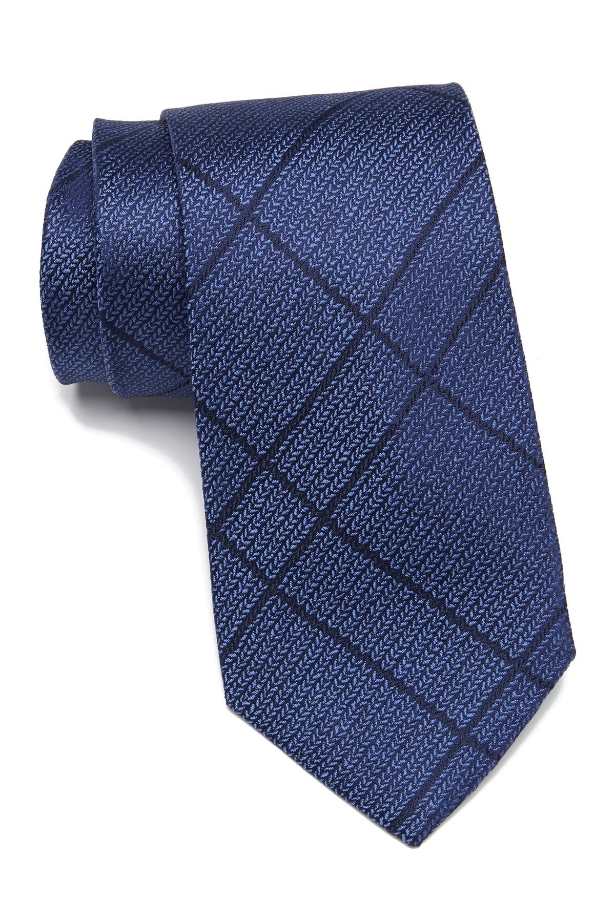 Calvin Klein Men's Stitch Plaid Slim Silk Tie Blue One Size