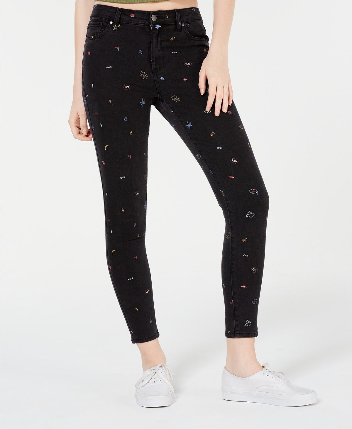 Tinseltown Juniors' Graphic-Print Skinny Jeans Black Size 5