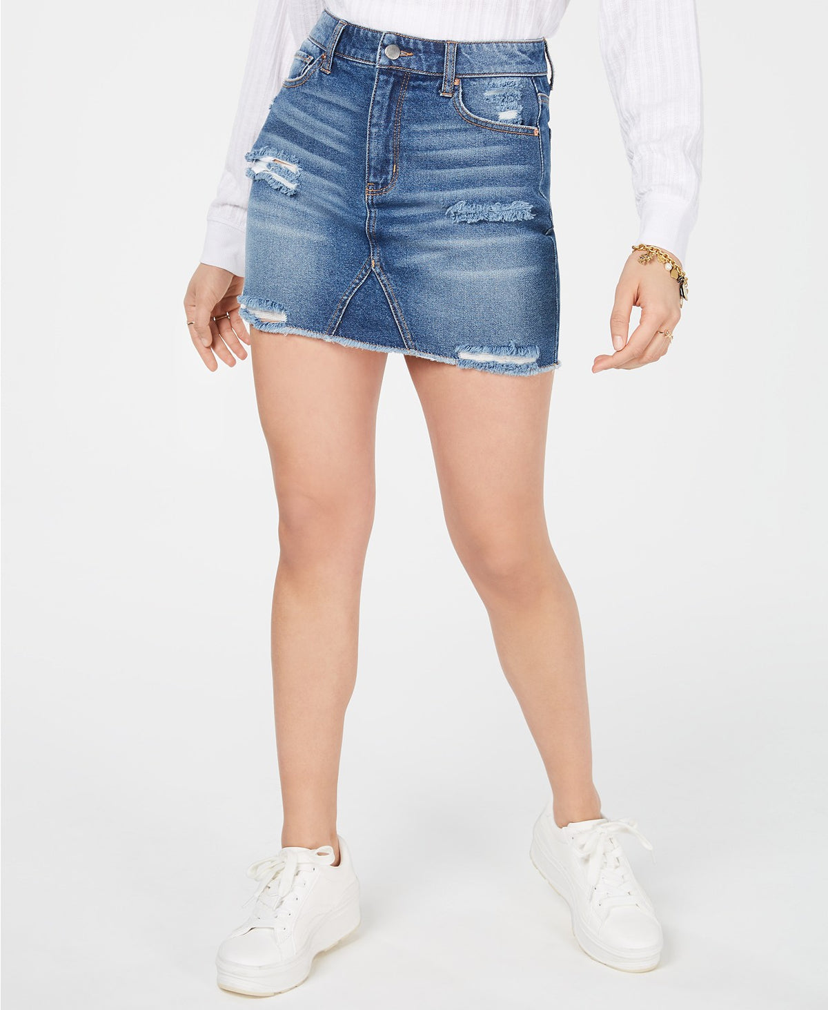 Tinseltown Juniors' Ripped Denim Mini Skirt Bright Blue Size 9