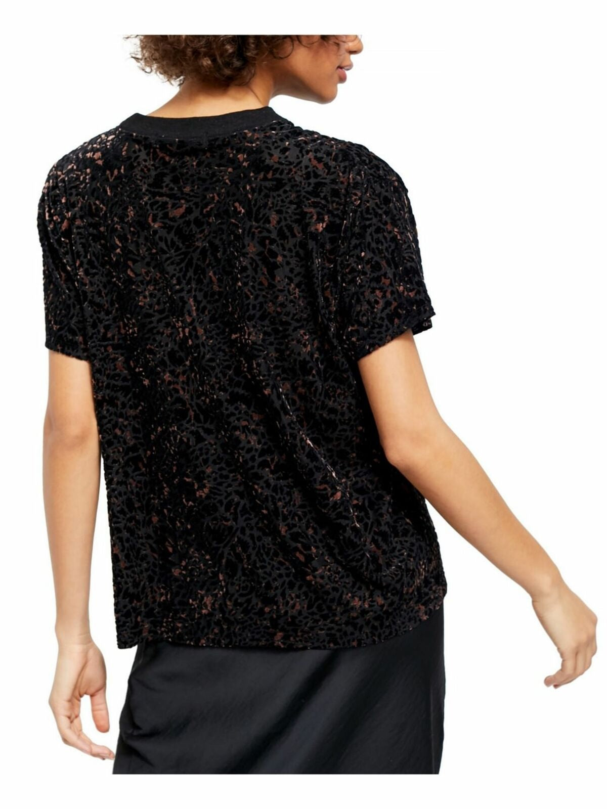 Free People Women's Short Sleeve Jewel Neck Top Black Size Large