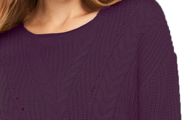 Crave Fame Women's Lace-Up Back Cable Sweater Purple Size Large