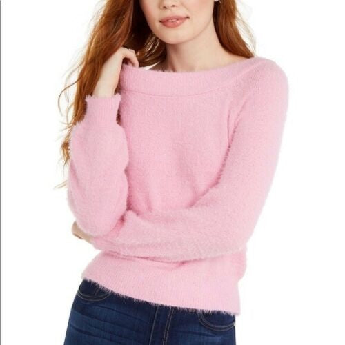 Almost Famous Women's Juniors' Off-The-Shoulder Sweater Pink Size Extra Large
