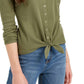 Ultra Flirt Juniors' Tie-Hem Thermal Top Green Size Extra Large