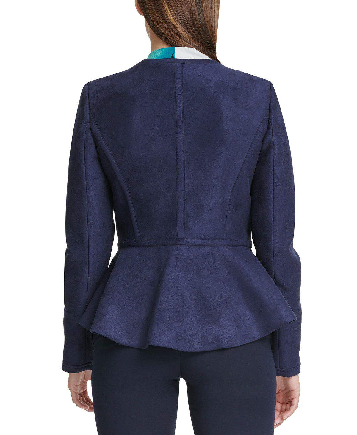 DKNY Women's Faux-Suede Zip-Front Peplum Jacket Navy Size 14