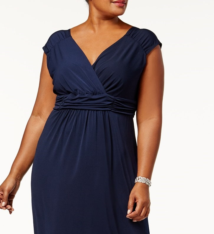 NY  Collection Women's Plus Size Ruched Empire Maxi Dress Blue Size 2 Extra Large