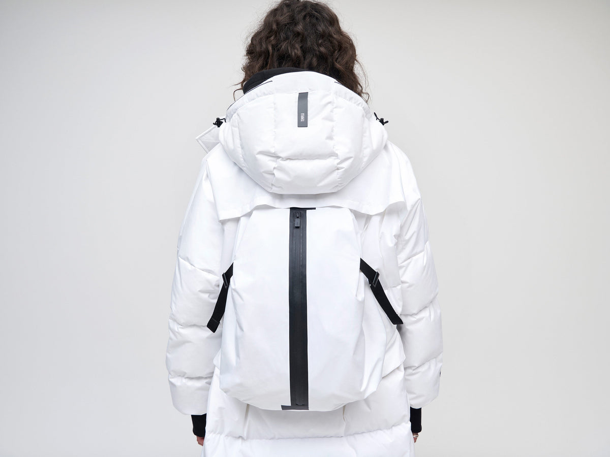 Utility Down Coat with Backpack - White
