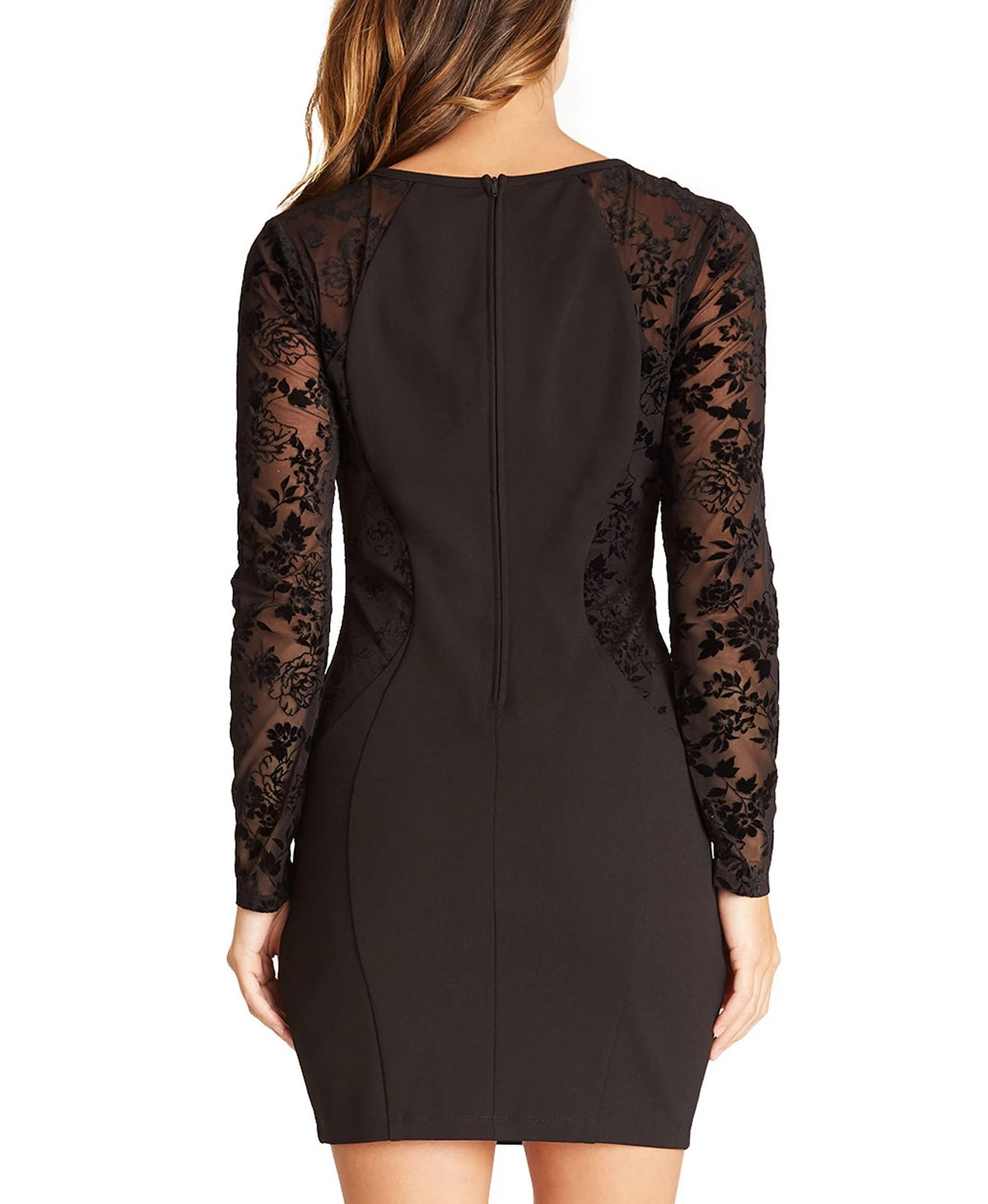 BCX Juniors' Sheer-Sleeve Bodycon Dress Black Size 3