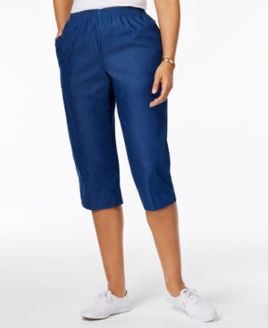 Alfred Dunner Women's Petite Pull-On Capri Jeans Dark Blue Size 18P