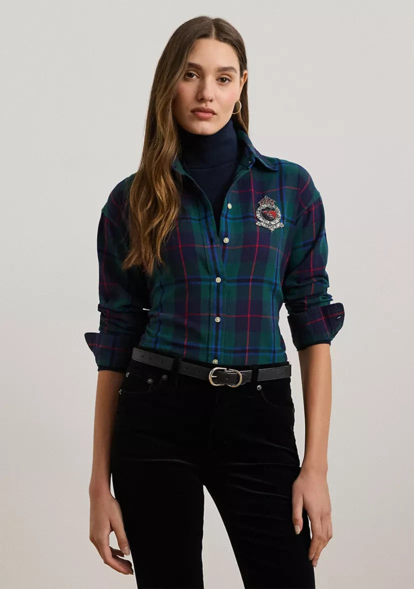 Lauren Ralph Lauren Plaid Button Down Shirt Women Plus Size 2X Green