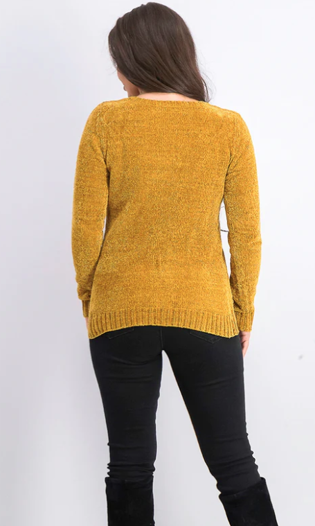 Karen Scott Women's V-Neck Chenille Sweater Yellow Size Large