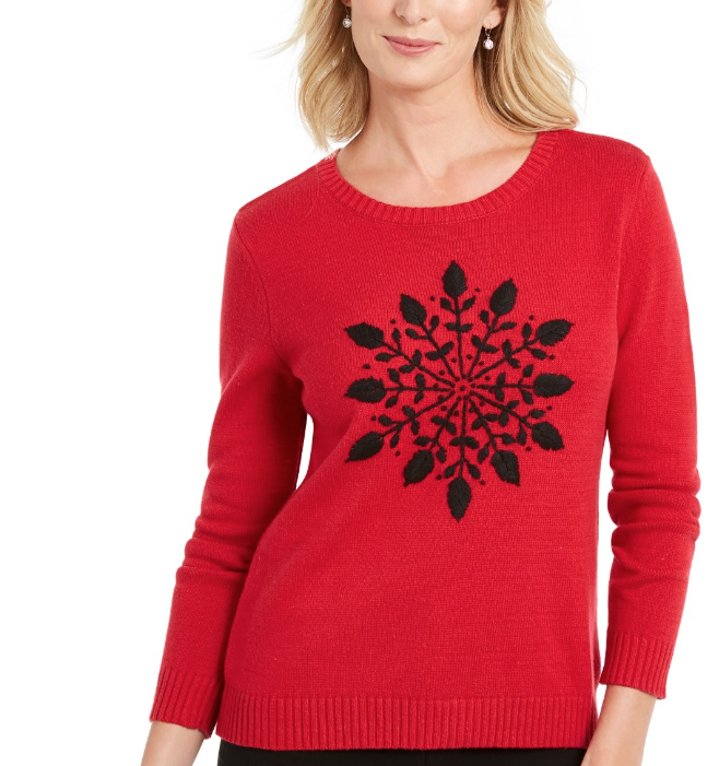 Karen Scott Longsleeve Black Bottom Stripe Pullover Red Extra Large