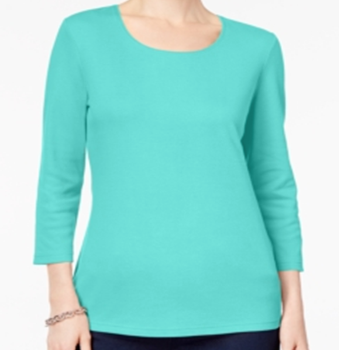 Karen Scott Women's Scoop Neck Top Green Size Small