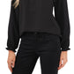 CeCe Women's Ruffle Detail Keyhole Blouse Black Size Large