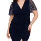 Betsy & Adam Women's Beaded Sleeve Ruffled Gown Blue Size 14W