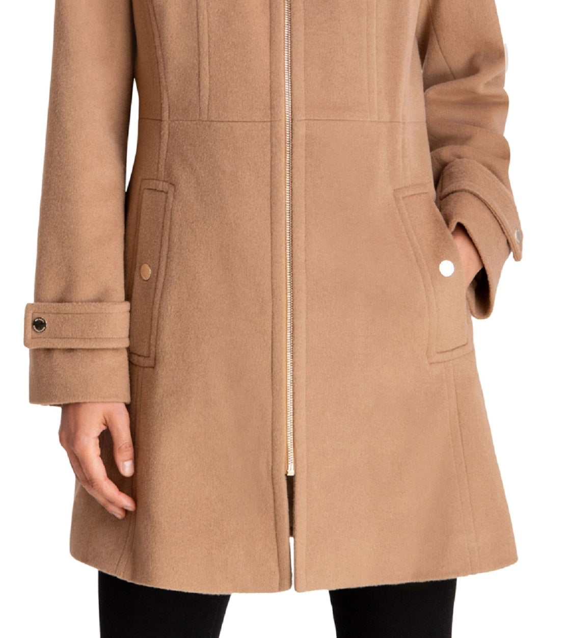 Michael Kors Women's Hooded Notched Collar Coat Brown Size XX-Small